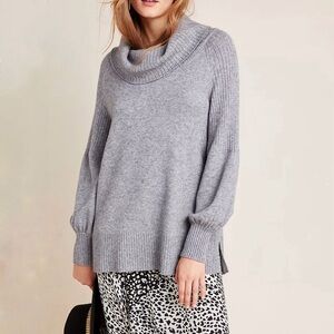Anthropologie Paloma Ballon Sleeve Cowl Neck Sweater Gray S